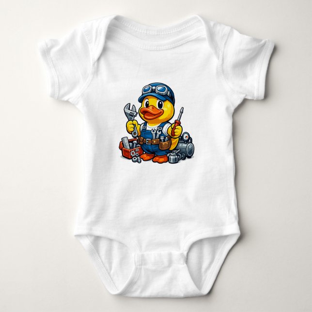Rubber Duck Mechanic Baby Bodysuit (Front)