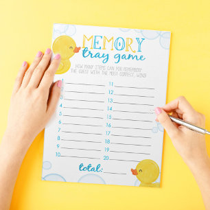 Rubber Duck Memory Tray Baby Shower Game Pack Notepad