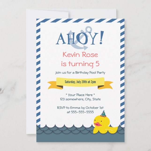 Rubber Duck Nautical Birthday Party Invitations (Front)