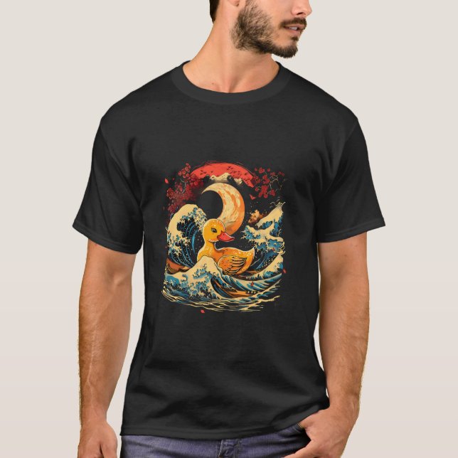Rubber Duck Ocean Great Wave Sakura Tree Rubber Du T-Shirt (Front)