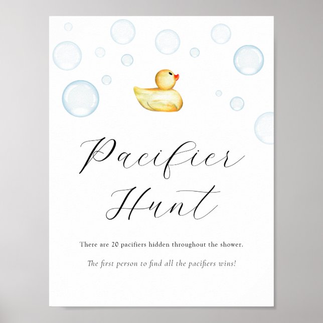 Rubber Duck Pacifier Hunt Baby Shower Game Sign (Front)