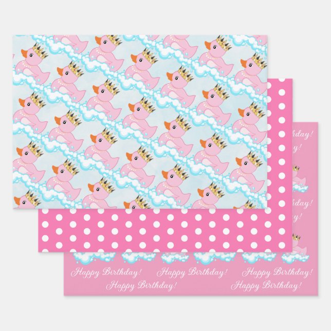Rubber Duck (Pink) Birthday Party Wrapping Paper (Set)