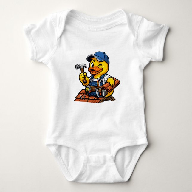 Rubber Duck Roofer Baby Bodysuit (Front)