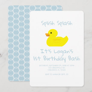 Rubber Duck Stripe First Birthday Party Invitation