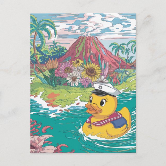Rubber Duck Tropical Volcano Postcard (Front)