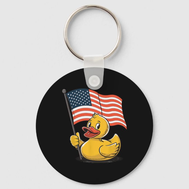 Rubber Duck Usa Flag Independence Day Bath Duck 3  Key Ring (Front)
