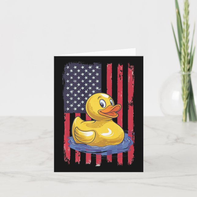 Rubber Duck Usa Flag Independence Day Bath Duck  Card (Front)