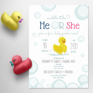 Rubber Duck Waddle It Be Baby Gender Reveal Invitation