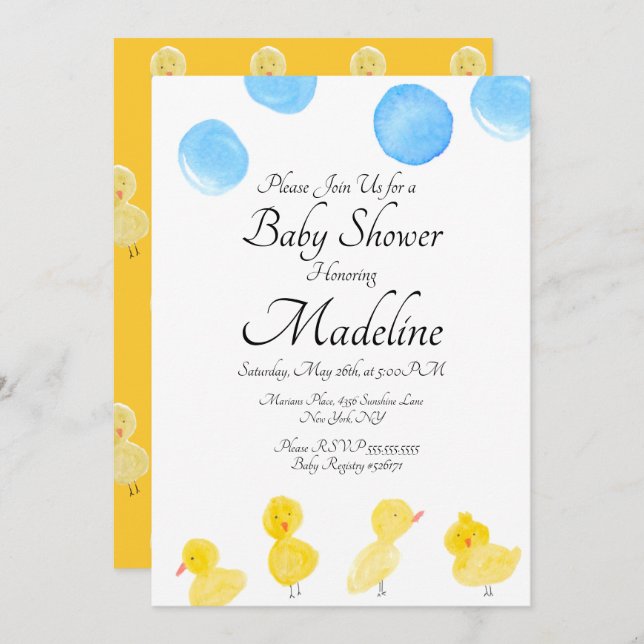 Rubber Duck Watercolor Painted Baby Shower Invitation (Front/Back)