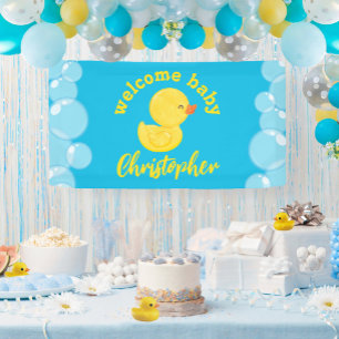Rubber Duck Welcome Baby Name Hanging Vinyl Banner