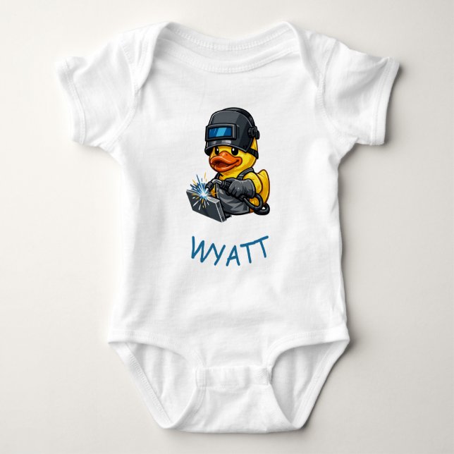 Rubber Duck Welder Baby Bodysuit (Front)