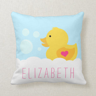 Rubber Duck With Pink Heart Cushion