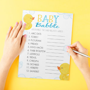 Rubber Duck Word Unscramble Baby Shower Game Pack Notepad