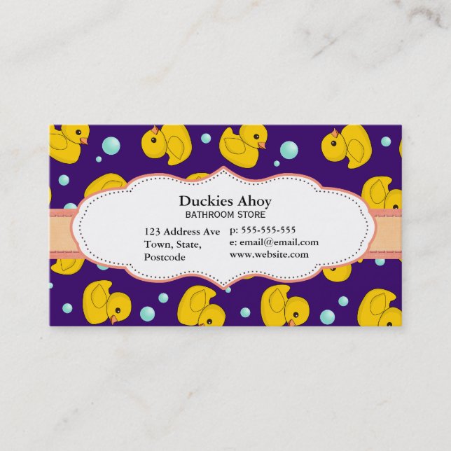 Rubber Duckie Bathroom themed business cards (Front)