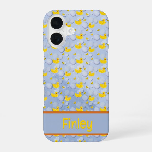 Rubber ducks and bubbles pattern iPhone 16 case (Back)