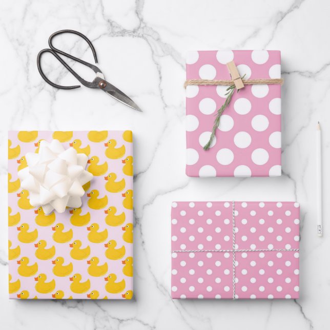 Rubber Ducks Matching Patterns Wrapping Paper Sheet (Front)