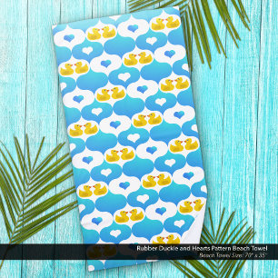 Rubber Ducky and Hearts Yellow and Blue Beach Towel