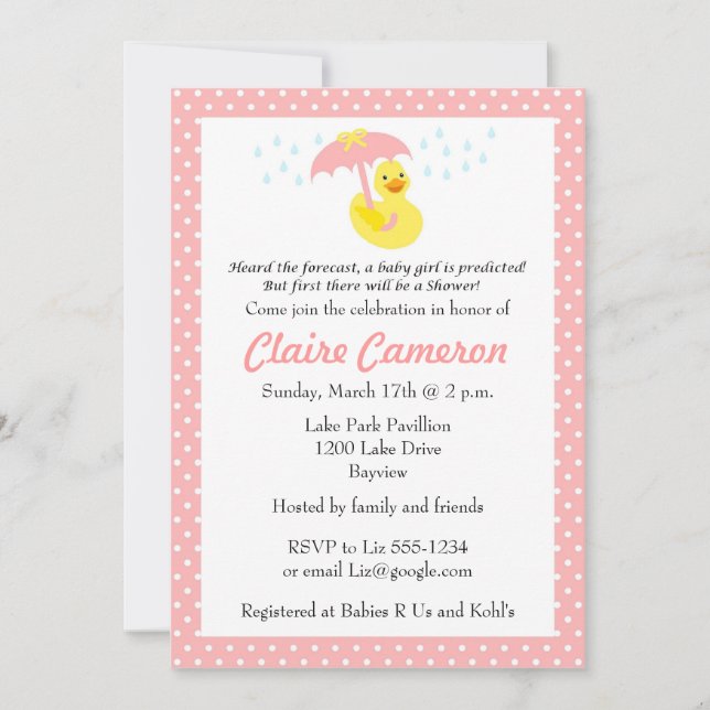 Rubber Ducky Baby Girl Shower invite - customise (Front)