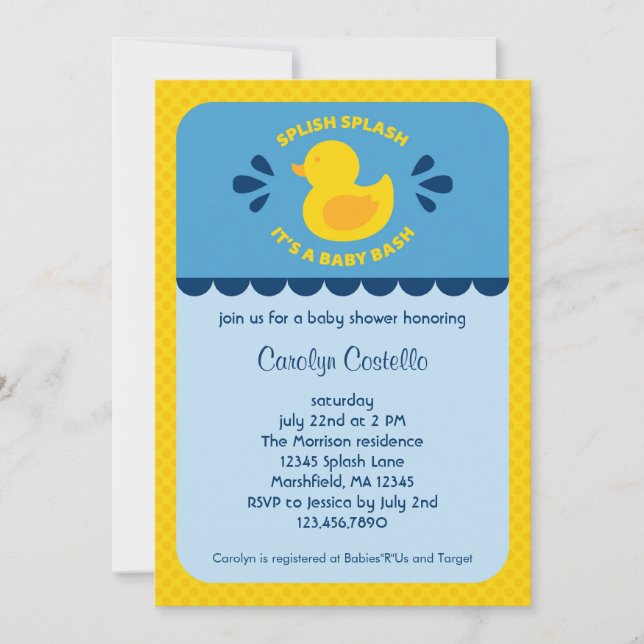 Rubber Ducky Baby Shower Invitation (Front)