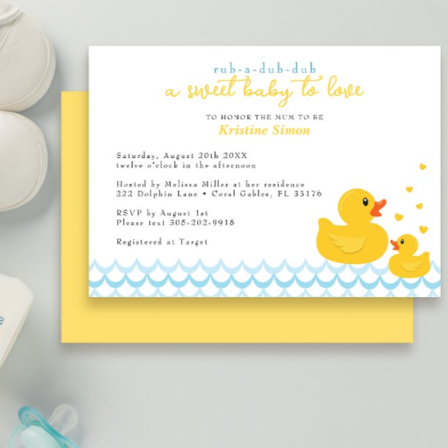 Rubber Ducky Baby Shower Invitation | Blue Bathtub (rubber ducky a sweet baby to love baby shower invitation )