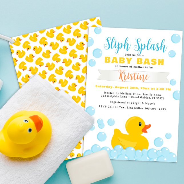 Rubber Ducky Baby Shower Invitation – Splish Splas (Rubber duck baby shower invitation - splish splash rubber ducky a new baby to love)
