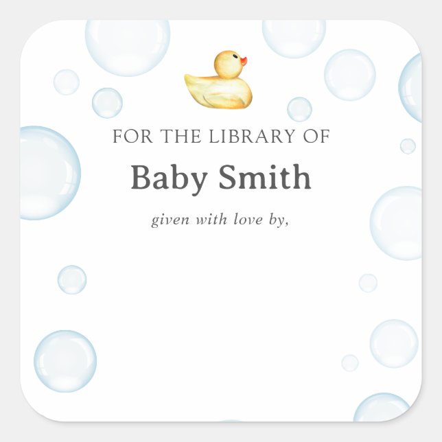 Rubber Ducky Baby Shower Library Square Square Sticker (Front)