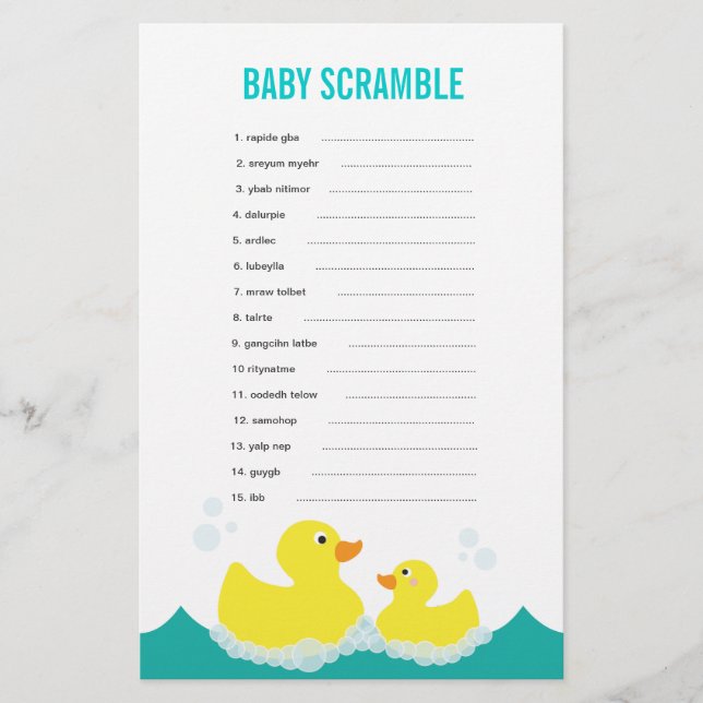 Rubber Ducky Baby Word Scramble Game (Front)