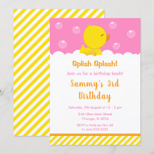 Rubber Ducky Birthday Party Yellow and Pink Invitation