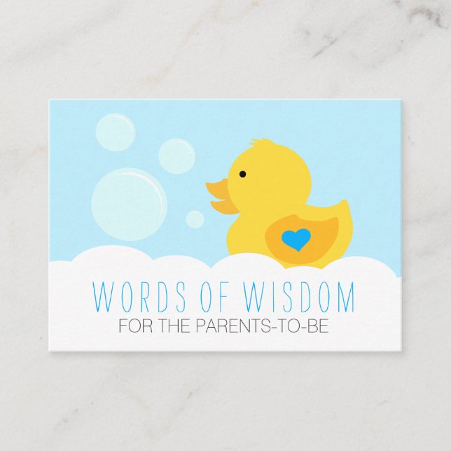 Rubber Ducky Bubble Bath Boy Baby Shower Advice Card (Front)
