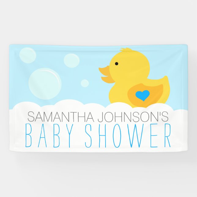 Rubber Ducky Bubble Bath Boy Baby Shower Banner (Horizontal)