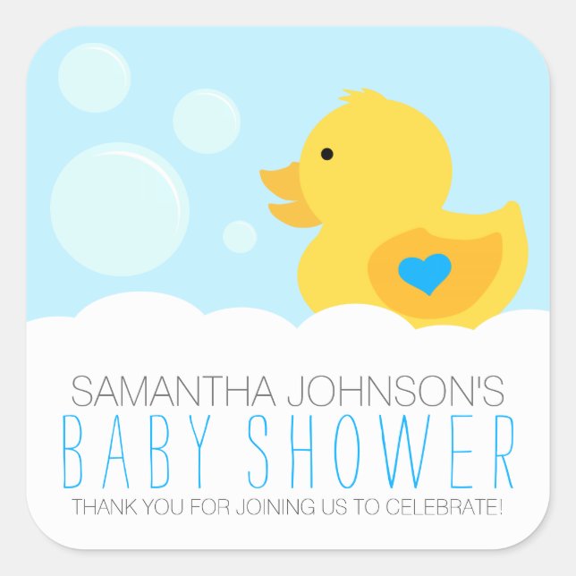 Rubber Ducky Bubble Bath Boy Baby Shower Square Sticker (Front)