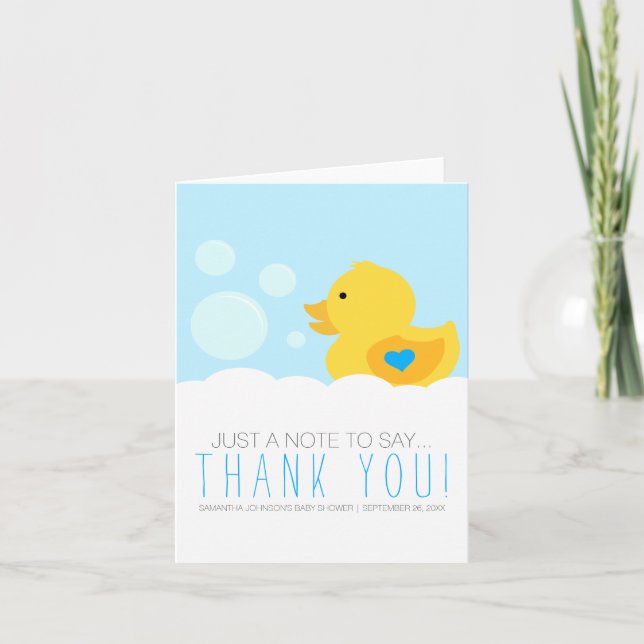 Rubber Ducky Bubble Bath Boy Baby Shower Thank You (Front)