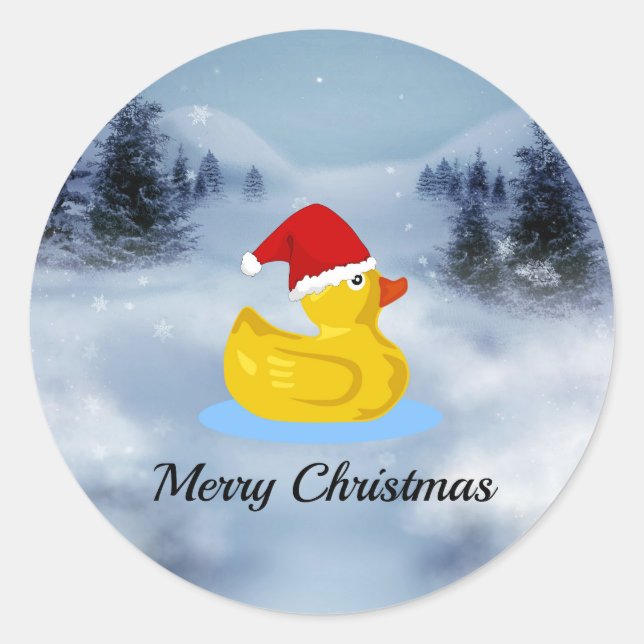 Rubber Ducky Christmas Greetings Classic Round Sticker (Front)