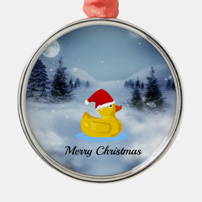 Rubber Ducky Christmas Greetings Metal Tree Decoration (Front)