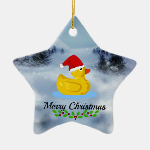 Rubber Ducky Christmas Greetings (with holly) Ceramic Tree Decoration