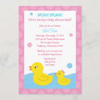 Rubber Ducky Duck Girl Baby Shower Invitations