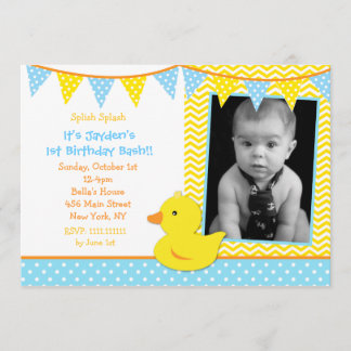 Rubber Ducky Duck Photo Birthday Party Invitations