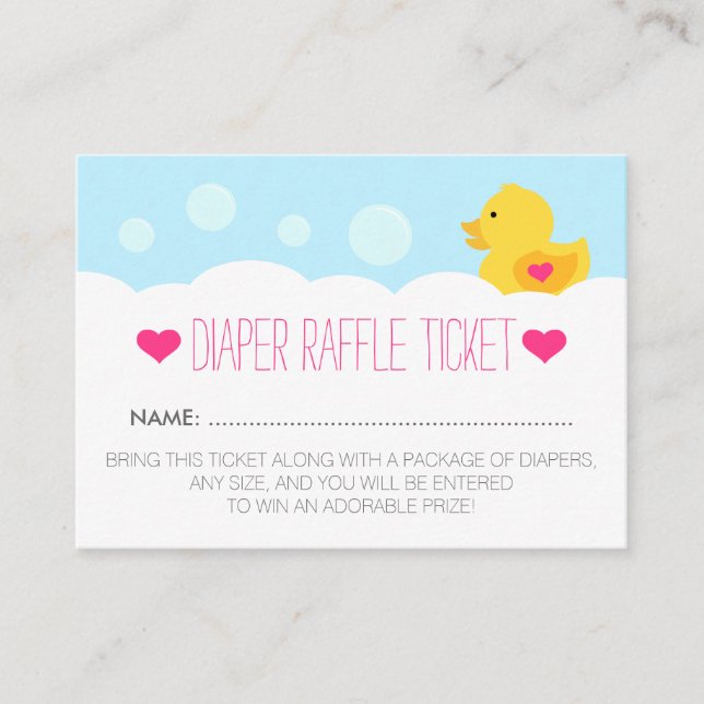 Rubber Ducky Girl Baby Shower Diaper Raffle Ticket Enclosure Card (Front)