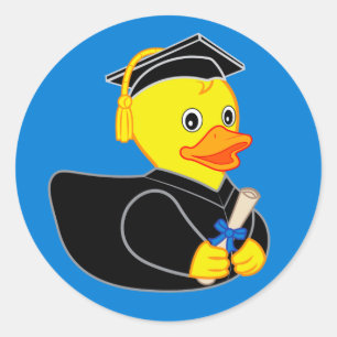 Rubber Ducky Graduation! Blue Background Classic Round Sticker