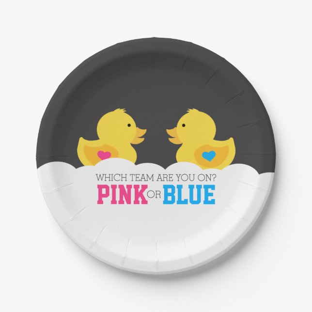 Rubber Ducky Pink or Blue Gender Reveal Party Paper Plate (Front)