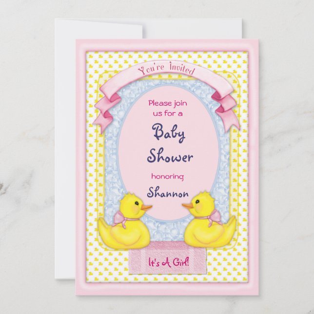 Rubber Ducky Pink Shower Invitation (Front)
