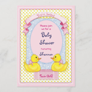 Rubber Ducky Twin Girls Shower Invitation