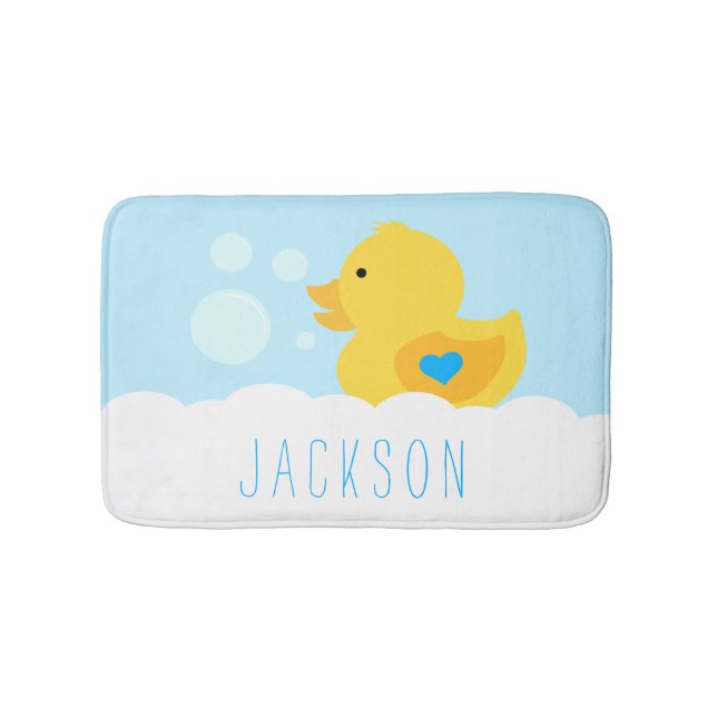 Rubber Ducky With Blue Heart Bath Mat (Front)