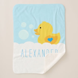 Rubber Ducky With Blue Heart Sherpa Blanket
