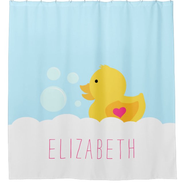 Rubber Ducky With Pink Heart Shower Curtain (Front)