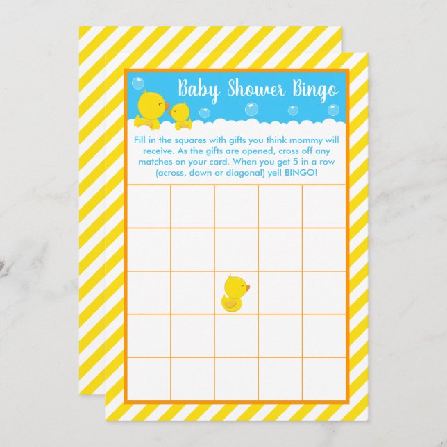 Rubber Ducky Yellow and Blue Baby Shower Bingo Invitation (Front/Back)