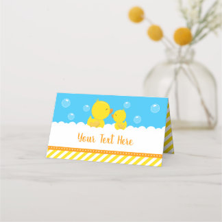 Rubber Ducky Yellow and Blue Baby Shower Place Card