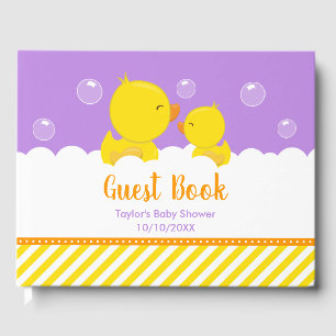 Rubber Ducky Yellow and Purple Baby Shower Guest Book