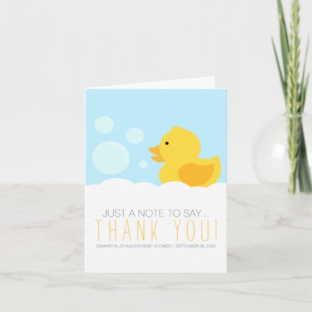 Rubber Ducky Yellow Neutral Baby Shower Thank You Card (Front)