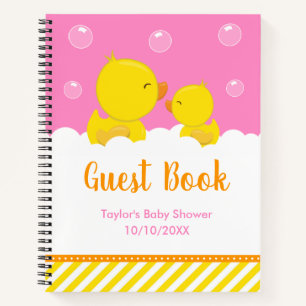 Rubber Ducky Yellow Pink Baby Shower Guest Book